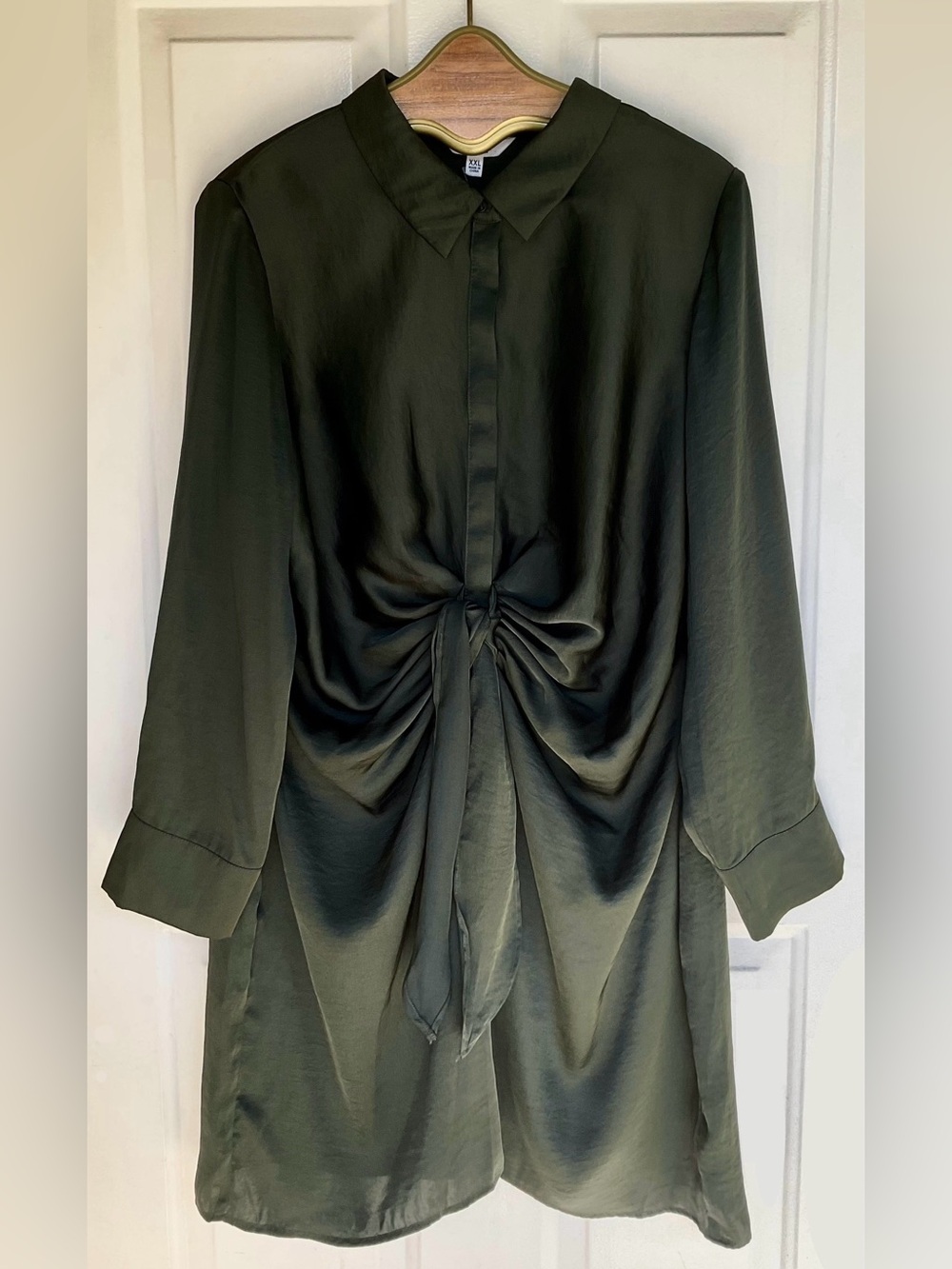 BB Dakota x Steve Madden .• Curious Tie Waist Green Satin Shirt Dress Green XXL